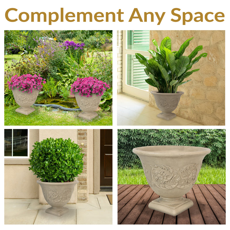 Sunnydaze Darcy Polyresin Outdoor Flowerpot Planter - Beige - 16"