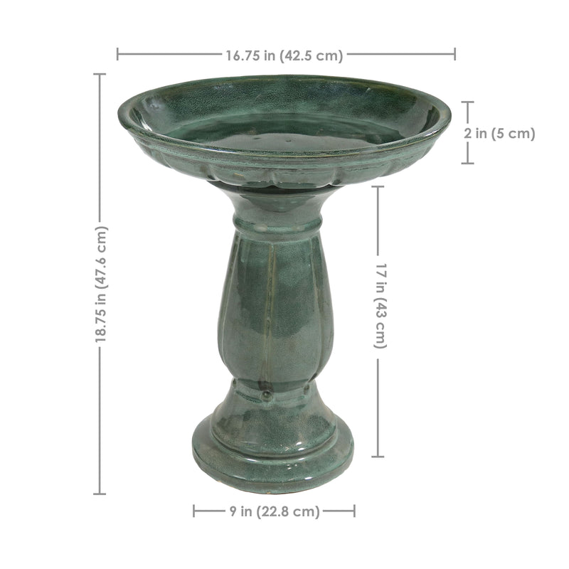 Sunnydaze Avignon Glazed Outdoor Ceramic Bird Bath - Green Mist - 18.75" H