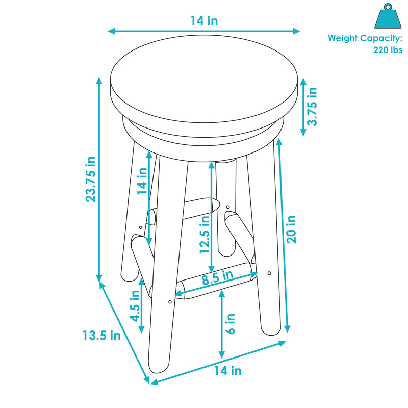 Sunnydaze Backless Wooden Swivel Counter-Height Stool - 23.75" H