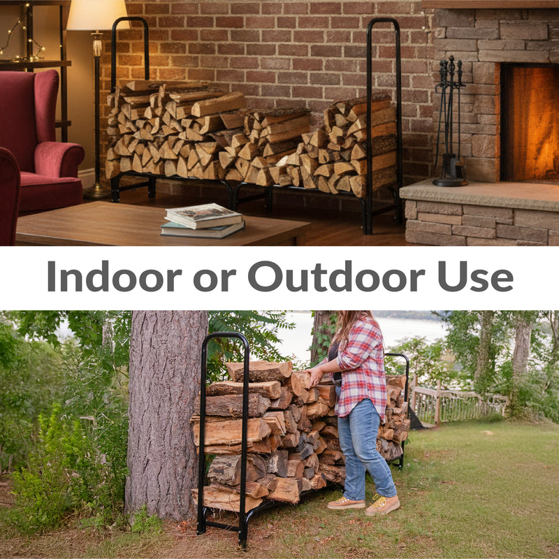 Sunnydaze Outdoor Firewood Log Rack with Cover Combo - Black