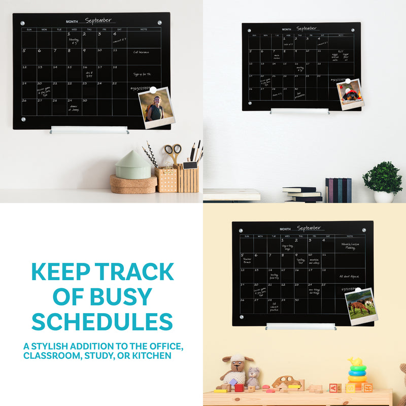 Sunnydaze Glass Whiteboard Calendar for Wall with Markers