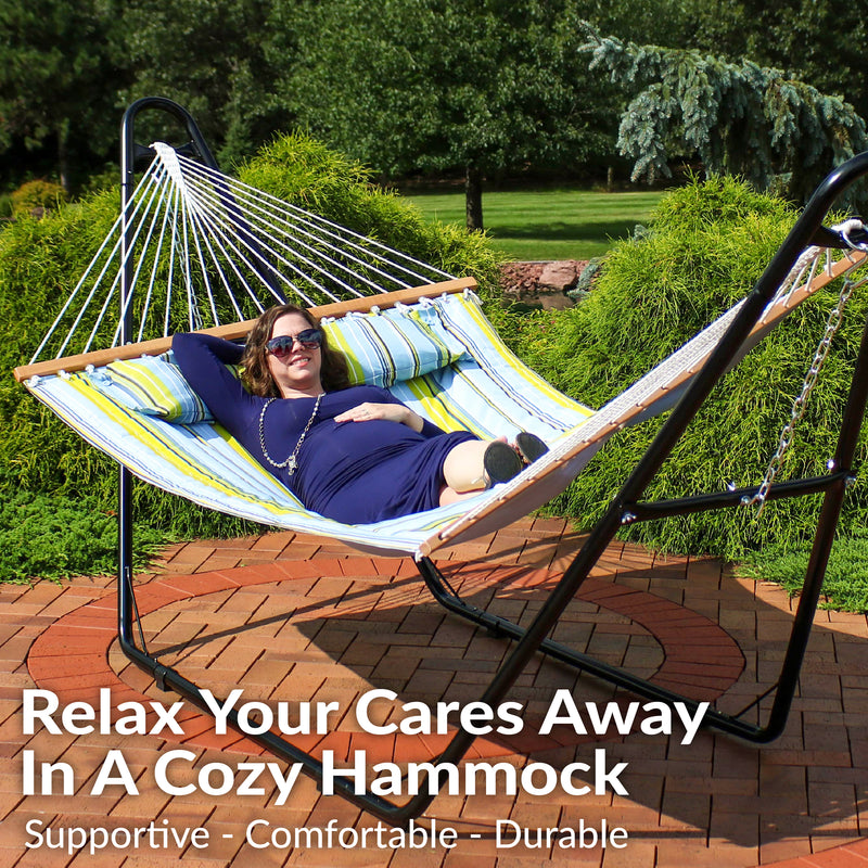 Sunnydaze 2-Person Quilted Fabric Double Hammock with Pillow