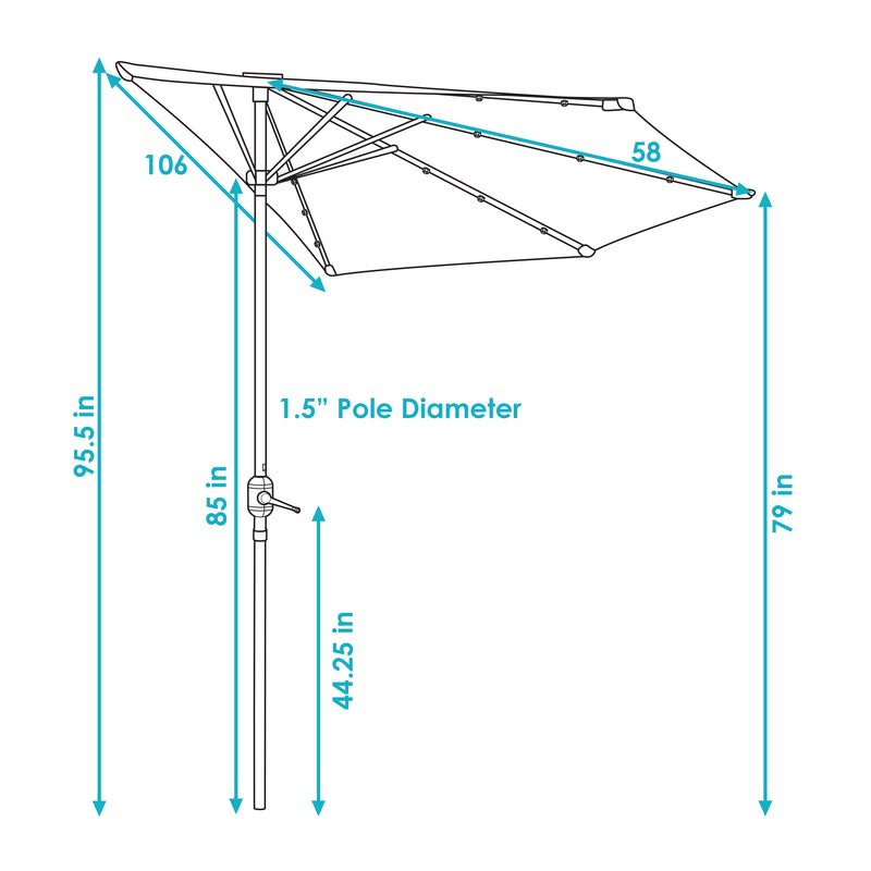 Sunnydaze 9' Solar Outdoor Half Patio Umbrella with LED Lights