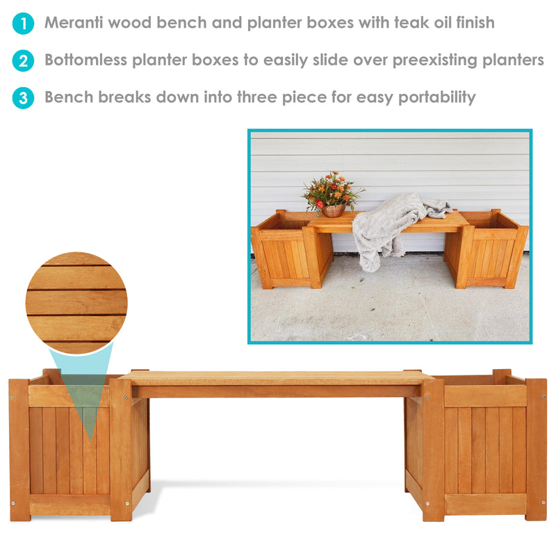 Sunnydaze Meranti Wood Outdoor Planter Box Bench with Teak Oil Finish - 68"