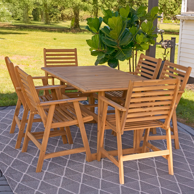 Sunnydaze Hatteras 7-Piece Outdoor Dining Set with Umbrella Hole - Patio Dining Set for 6