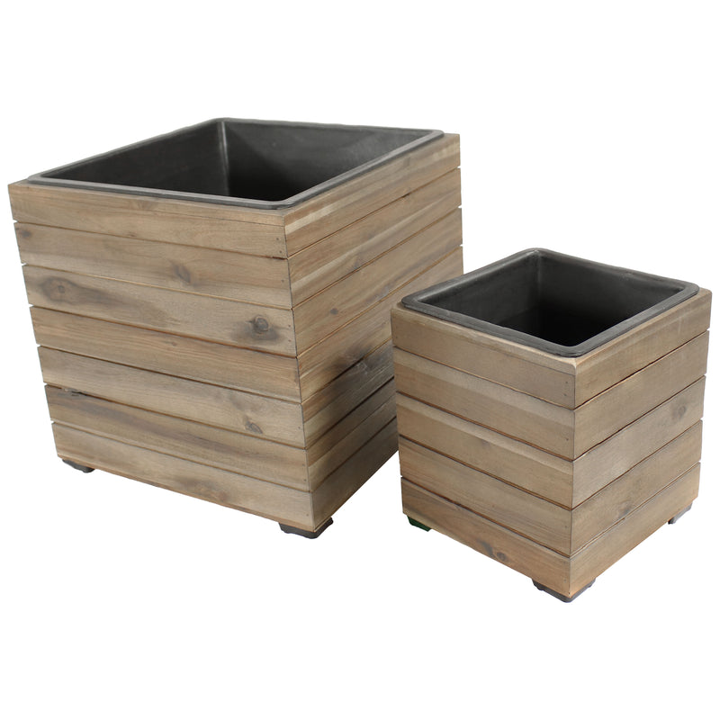 should i line my wooden planter with plastic Sunnydaze 2-Piece Wooden Planter Boxes with Plastic Liners