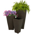 Sunnydaze Polyrattan Square Tall Wicker Planters - Set of 3
