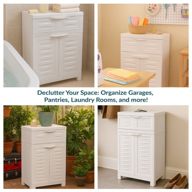 Sunnydaze Plastic Garage Storage Cabinet with Adjustable Shelf - 34.5"