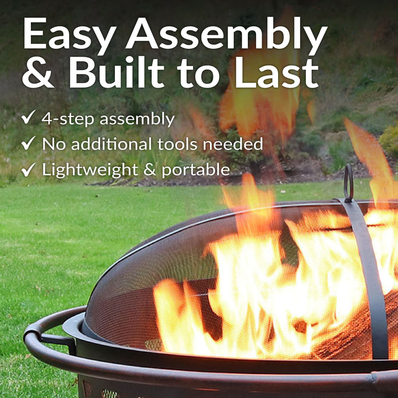 Sunnydaze Crossweave Wood-Burning Fire Pit with Spark Screen and Poker