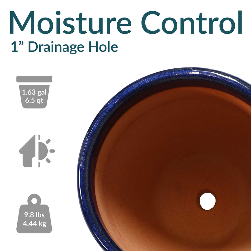 Sunnydaze Resort Glazed Ceramic Planter with Drainage Holes - Set of 2