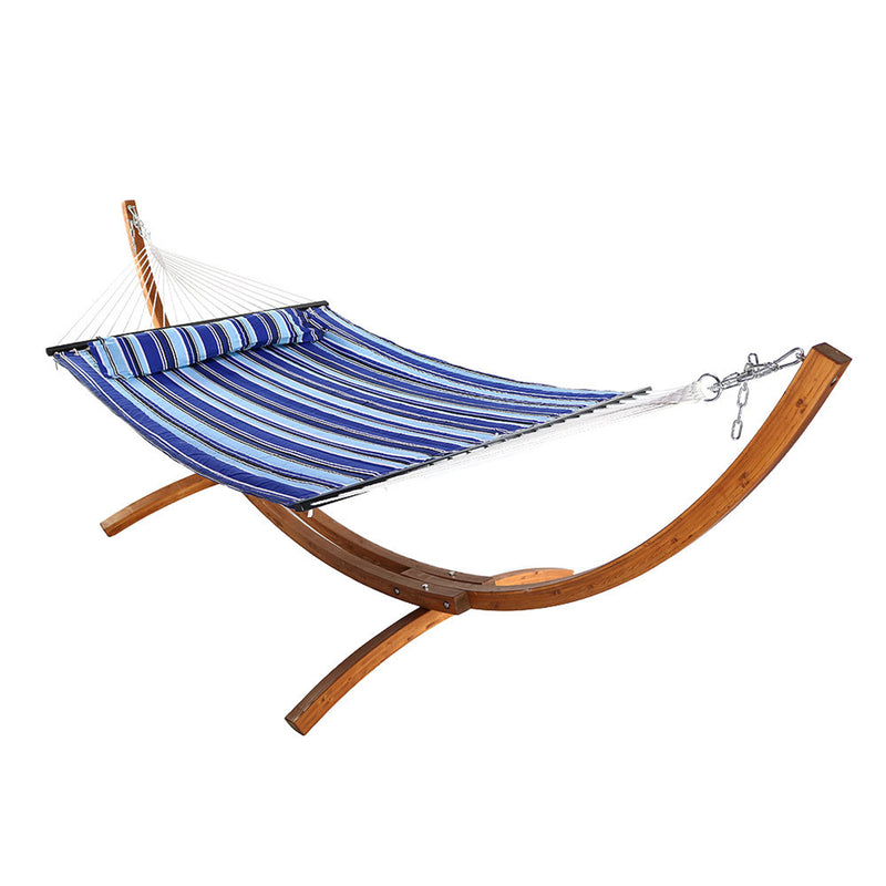 Sunnydaze 2-Person Double Hammock with Wooden Stand - Quilted Fabric - 400 Pound Capacity - Color Options