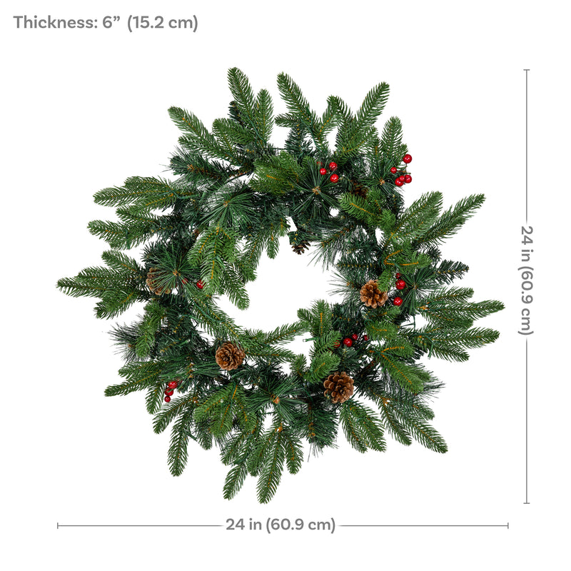 Sunnydaze 24" Prelit Artificial Christmas Wreath with Timer