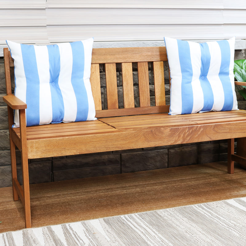 set of 2 blue and white stripped square pillows