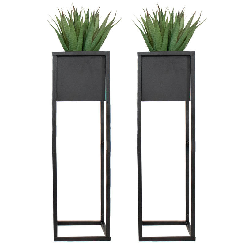 Sunnydaze Modern Simplicity Metal Planter Boxes with Legs - Set of 2