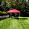 red 10'x10' pop up canopy with white frame