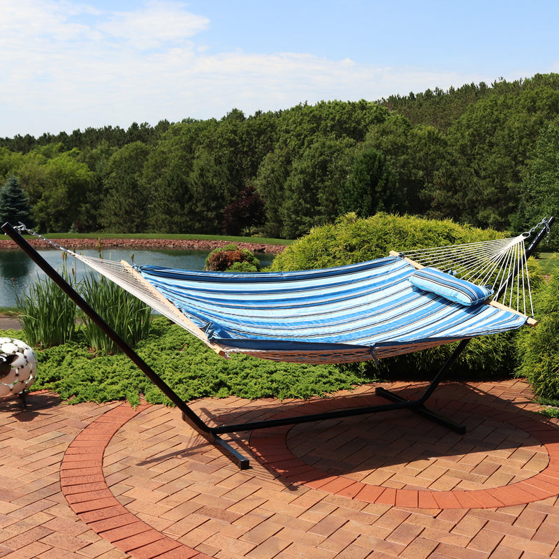 Sunnydaze Rope Hammock with 12' Steel Stand, Pad, and Pillow