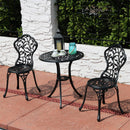 Sunnydaze 3-Piece Outdoor Cast Aluminum Patio Bistro Set - Black Vines