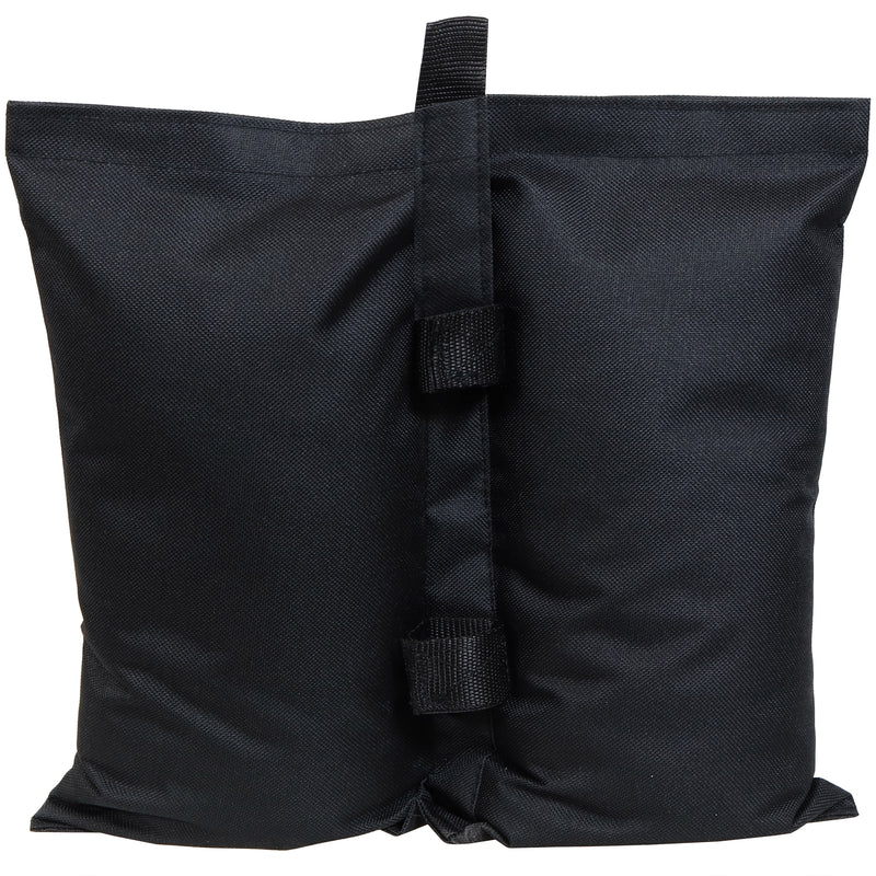 Black polyester sandbag canopy weight with two hook and loop fastener for attaching