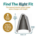 Light gray faux rock utility cover with a cutaway view showing its tapered interior. Sizing infographic highlights a 22-inch height, 18-inch width, 17.25-inch depth, and 2.4 lb weight. Recommended for concealing objects up to 10 inches tall and under 16 inches wide.