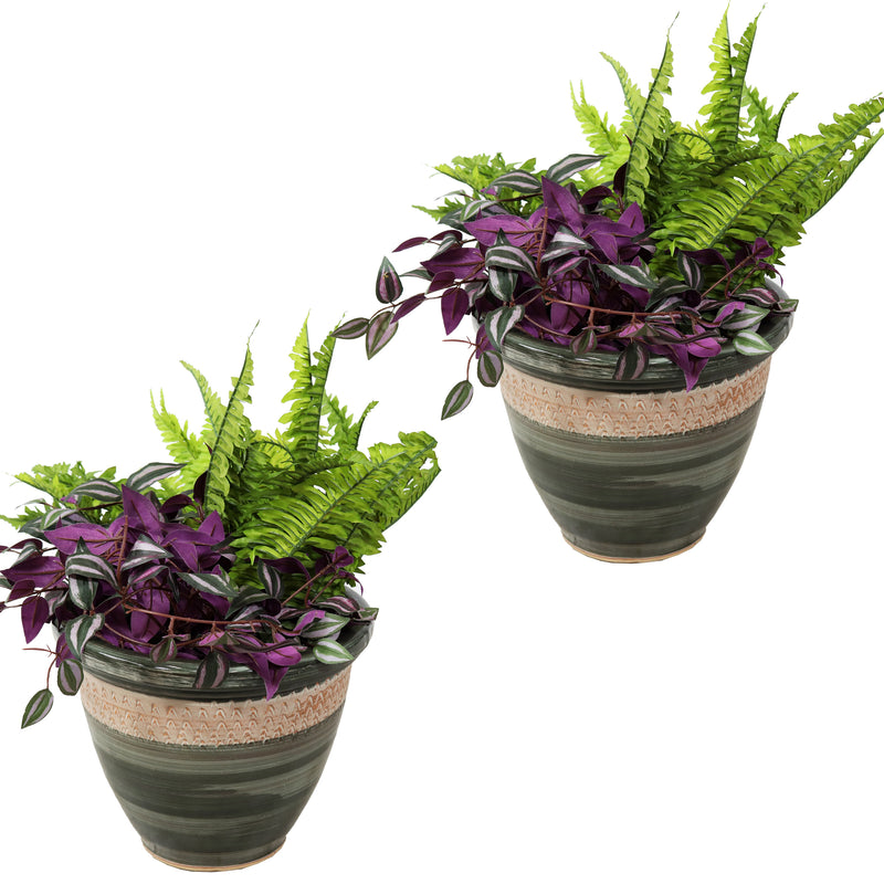 Sunnydaze Set of 2 Indoor/Outdoor Purlieu Ceramic Planters - 12"