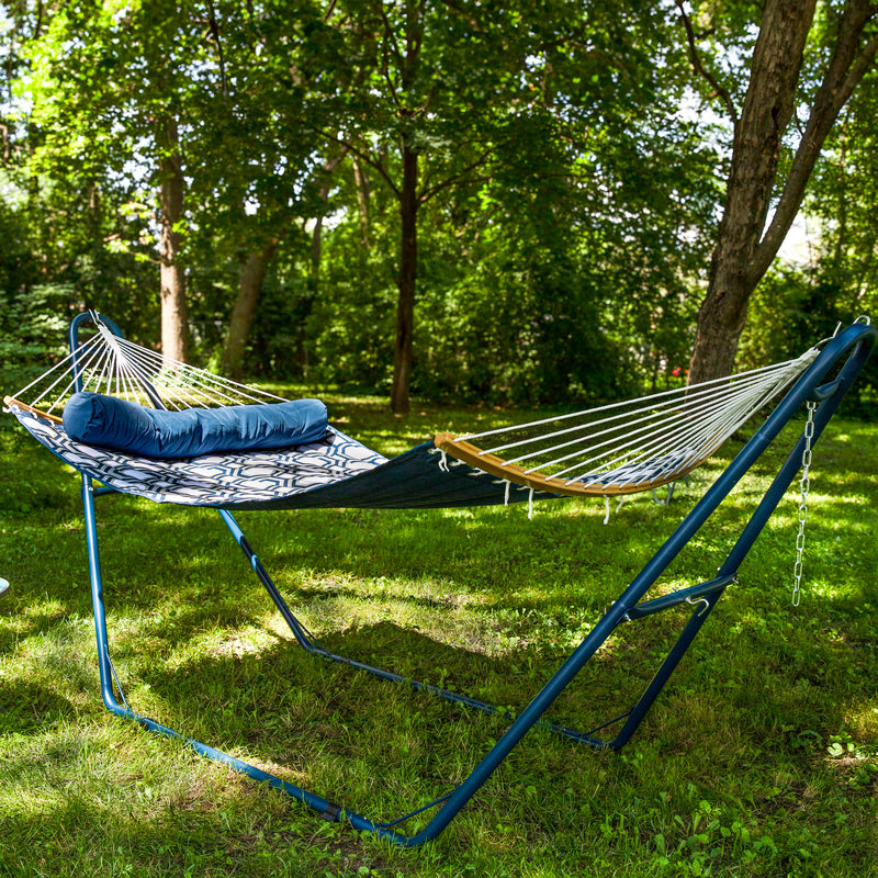 Sunnydaze Quilted Hammock with Curved Bamboo Spreader Bar and Pillow