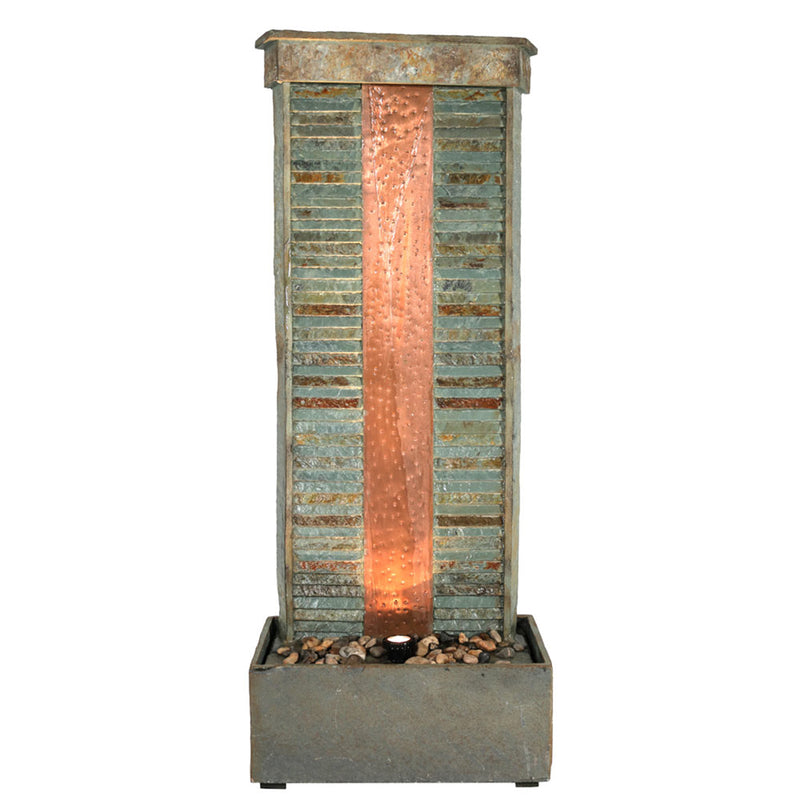 Sunnydaze Rippled Slate Water Fountain with LED Lights - 48"