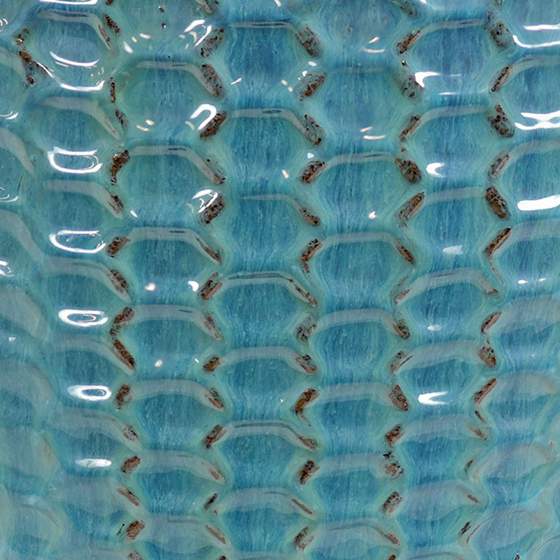 Sunnydaze 14" Ceramic Plant Pot - Turquoise Raised Hexagon Pattern