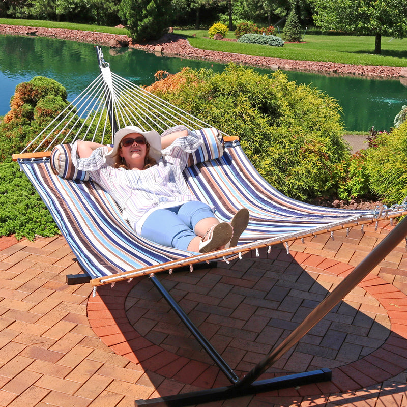 Sunnydaze 2-Person Quilted Fabric Double Hammock with Pillow