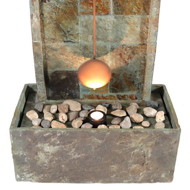 Sunnydaze Slate Indoor/Outdoor Fountain with Clock and Halogen Light