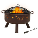 Sunnydaze Cosmic 30" Outdoor Fire Pit with Grill Grate & Spark Screen - Bronze with fire burning