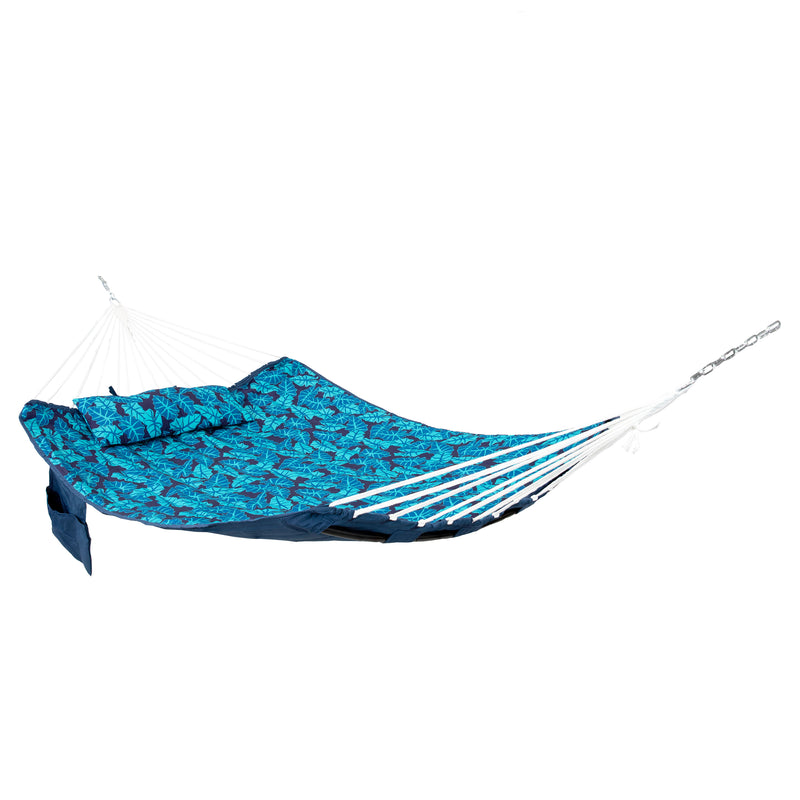 Sunnydaze Double Hammock with Pillow and Curved Metal Spreader Bars