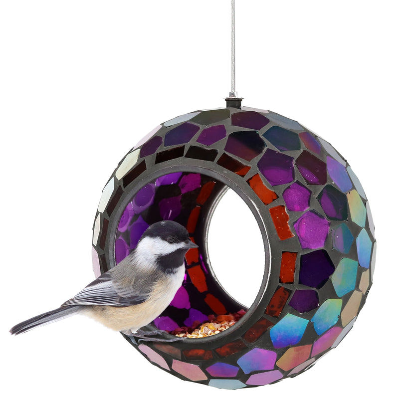 Sunnydaze Round Mosaic Glass Hanging Bird Feeder - 6"