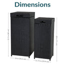 Sunnydaze Wicker Outdoor Trash Cans with Lids - Set of 2 - 26.5 Gal. and 15 Gal.