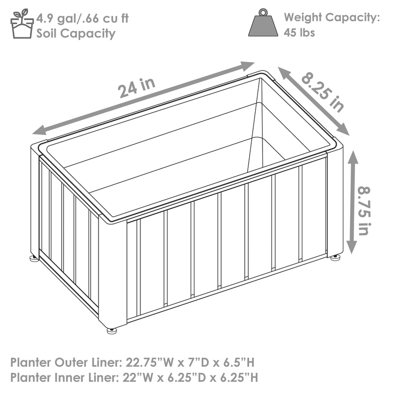 Sunnydaze Slatted Wood Planter Box with Removable Insert - 14.75” H