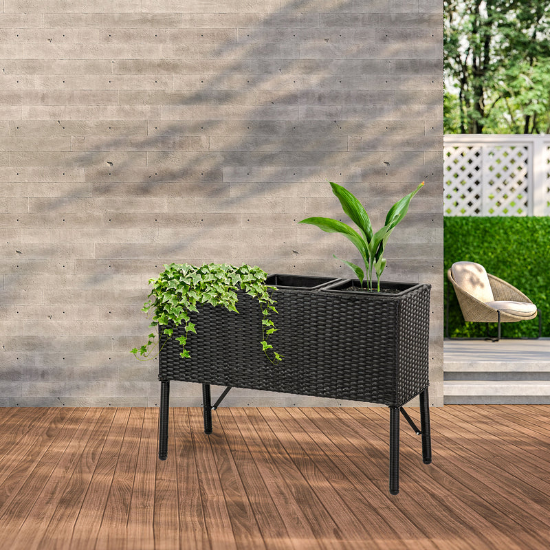 Sunnydaze 3-Section Wicker Raised Planter Box - Black