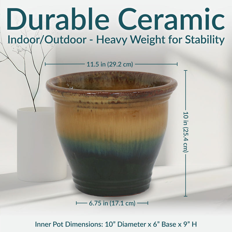 Sunnydaze Studio Glazed Ceramic Planter with Drainage Holes - Set of 2