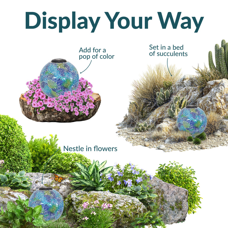 Sunnydaze Glass Mosaic Solar Garden Gazing Globe - 10"