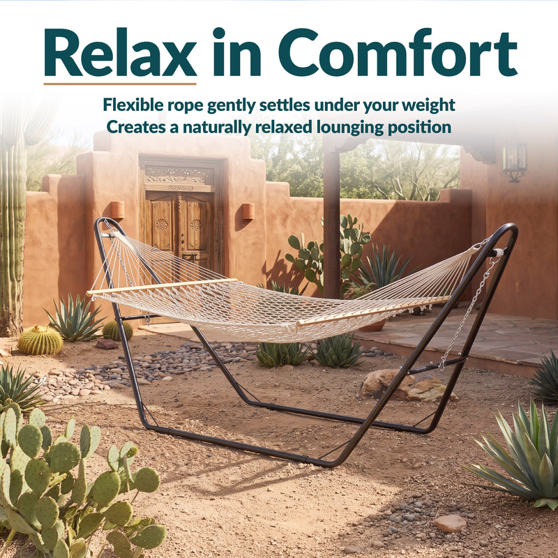 wo kommt das wort hängematte her Sunnydaze Double Cotton Rope Hammock for Outside seat Größe:1.98 m / 1-5 g 60 cm Rahmen E-Bikes