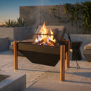 Sunnydaze Steel Outdoor Triangle Fire Pit and Side Table - 31"