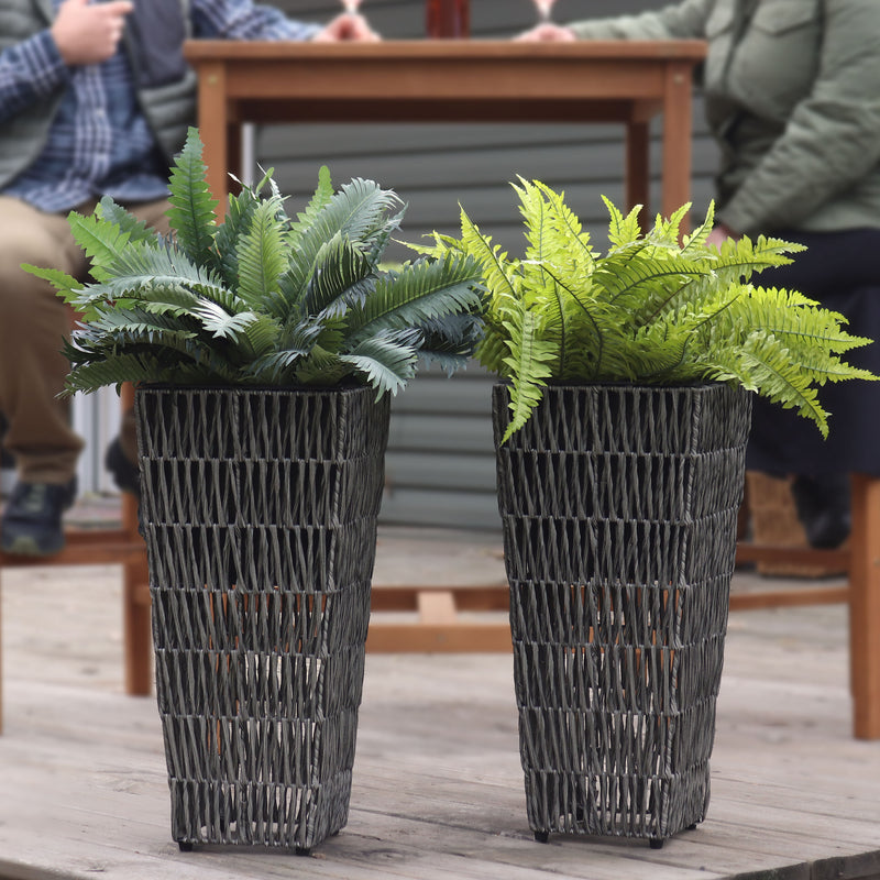 outdoor rattan plant pots Sunnydaze Hyacinth Outdoor Poly-Wicker Planters - Set of 2