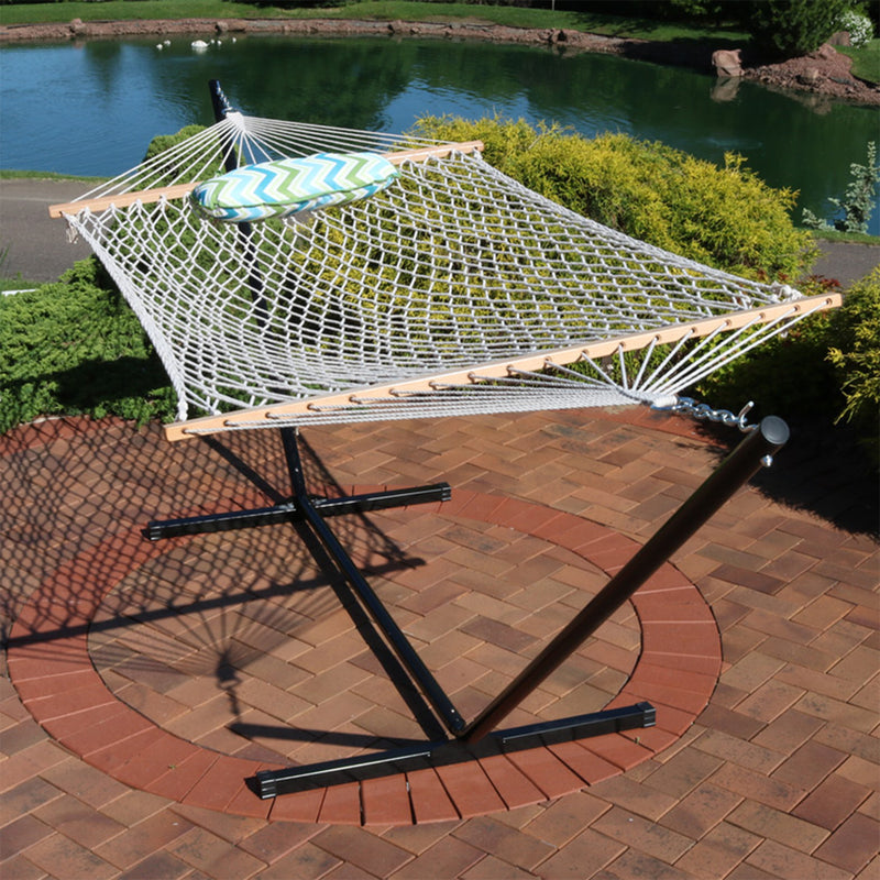 Sunnydaze Rope Hammock with 12' Steel Stand, Pad, and Pillow