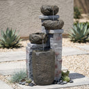 Sunnydaze Cascading Stone Bowls Solar-Powered Fountain with Battery Backup - 30"