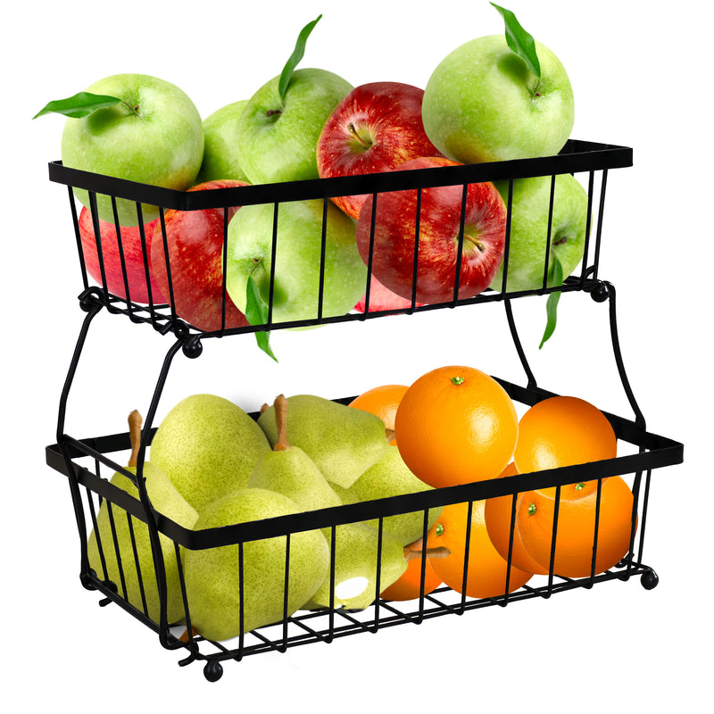 Sunnydaze Collapsible 2-Tier Fruit Basket - Black