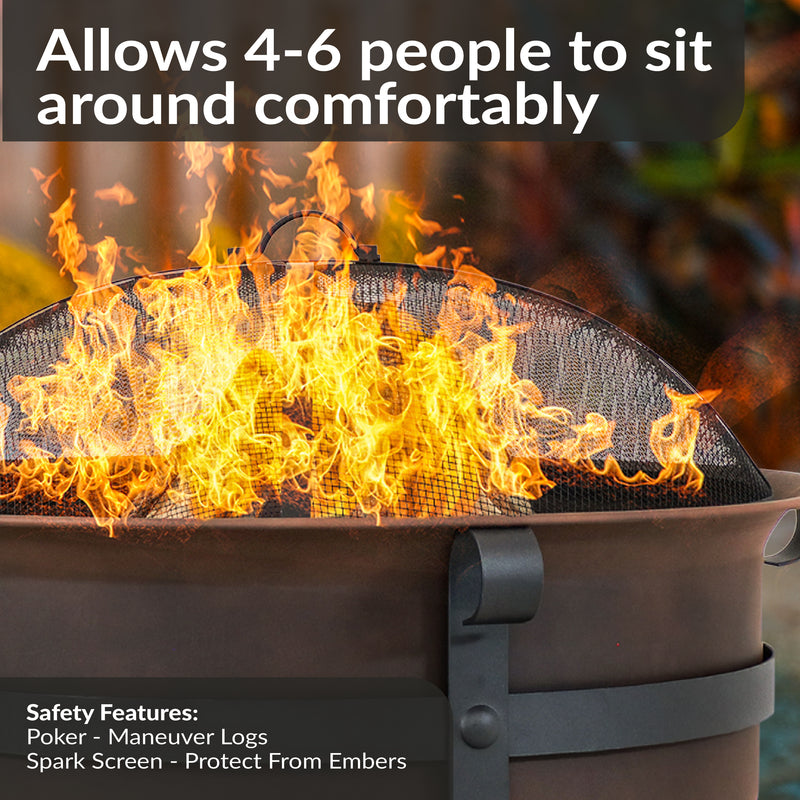 Sunnydaze 29" Cauldron Outdoor Wood-Burning Fire Pit with Spark Screen