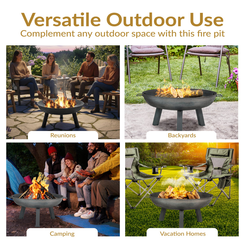 Sunnydaze Rustic Cast Iron Fire Pit Bowl with Stand