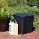 Sunnydaze Outdoor Side Table with Storage - Rattan Design - 11.5 Gal.
