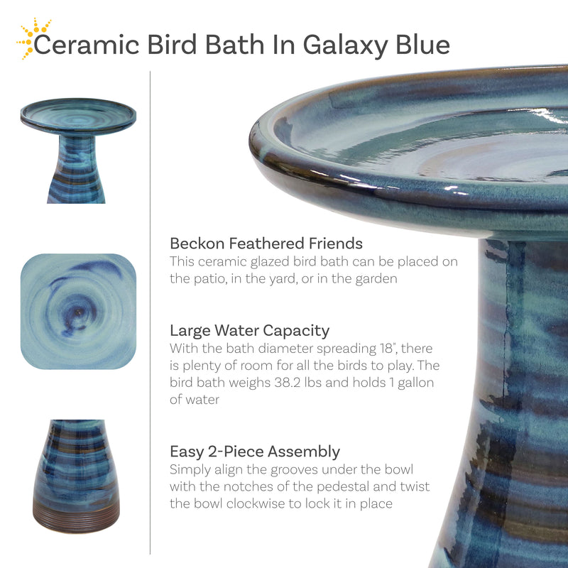 Sunnydaze Glazed Ceramic Duo-Tone Outdoor Bird Bath