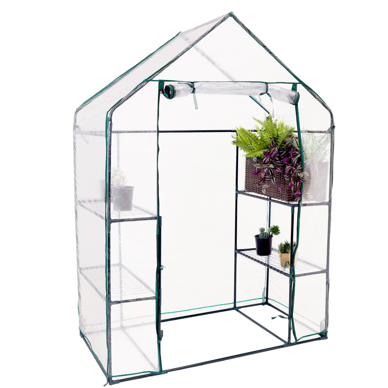 Sunnydaze Deluxe Walk-In Greenhouse with 4 Shelves for Outdoors - Clear