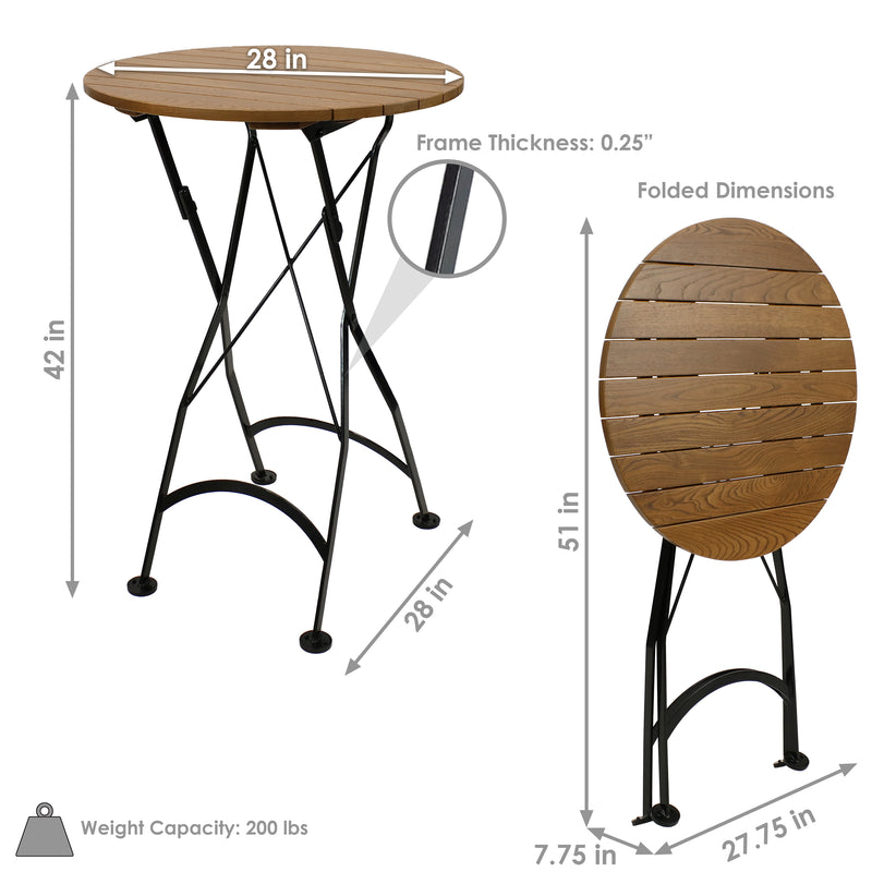 Sunnydaze Bar Height Folding European Chestnut Wood Round Table - 28" Round