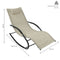 Infographic listing three features of the beige rocking, wave lounger chair.